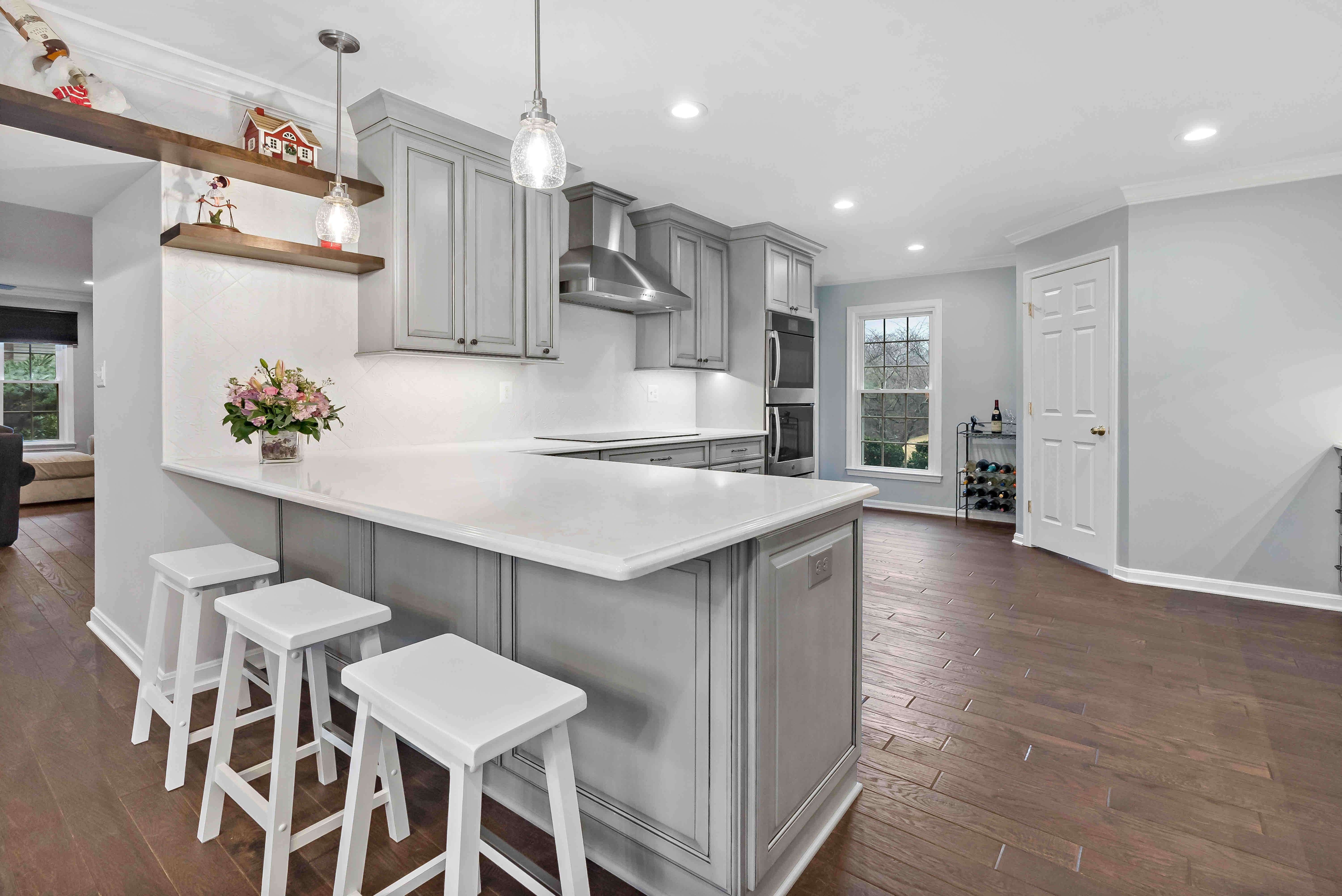 Kitchen bar seating area with stools