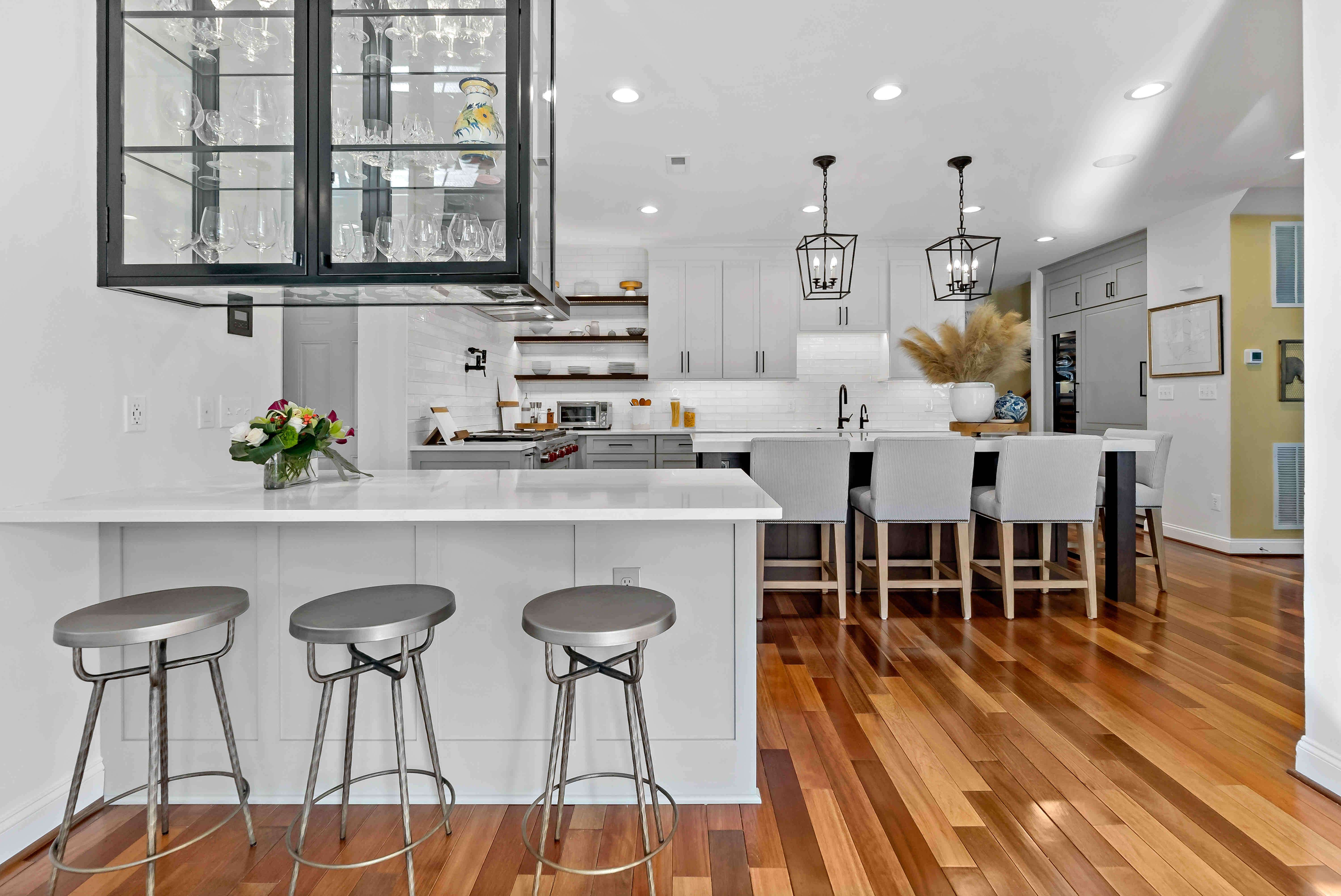 Bar stool seating at bar in kitchen