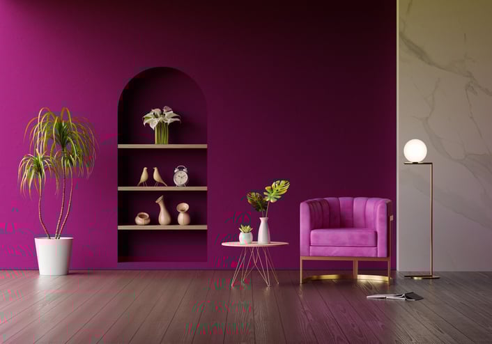 Plum accents in living room 
