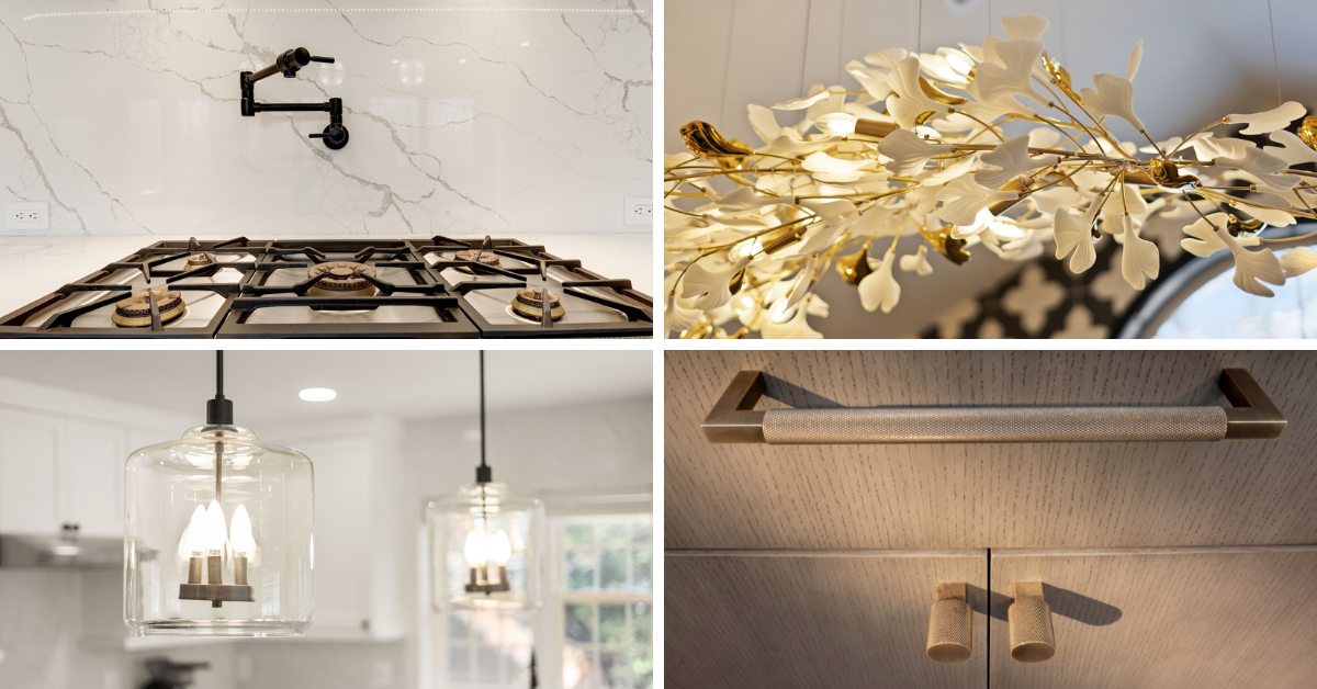 stove, lighting, cabinets, and hardware selections during design phase of real projects