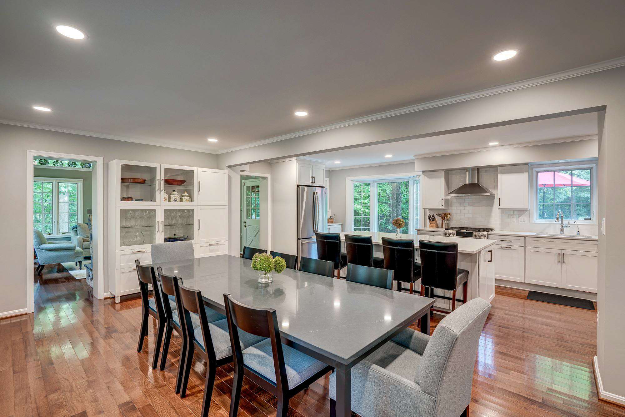 Large kitchen table and hard wood floors