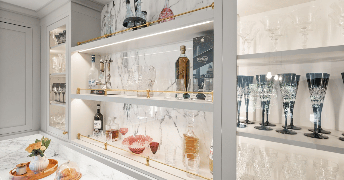 Statuario Corchia marble and custom shelving