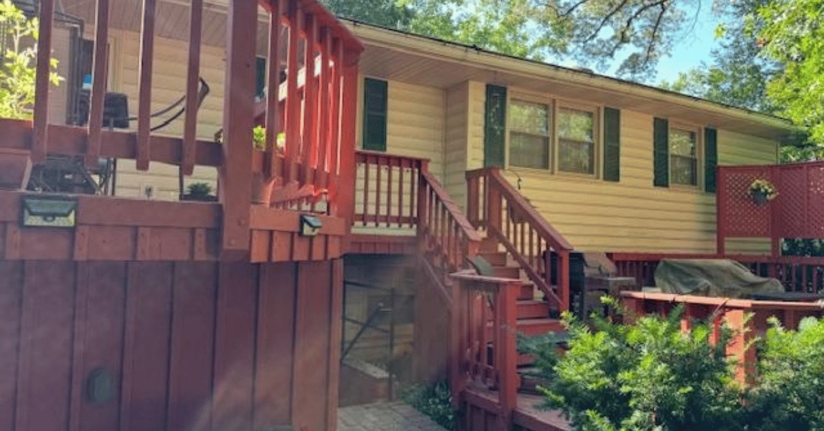 Before photo: large deck and patio space