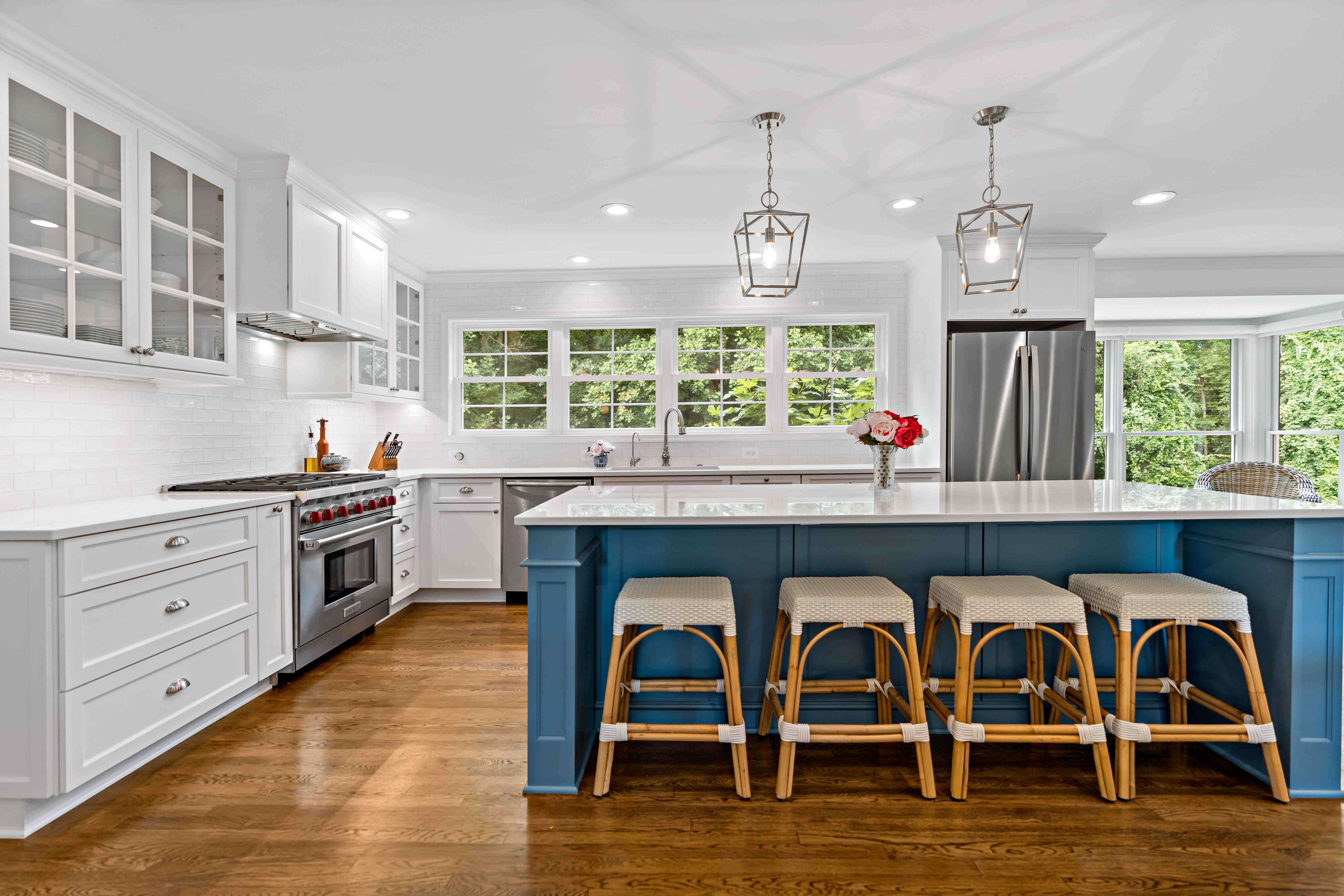 home remodeling showcasing a new kitchen with blue tones