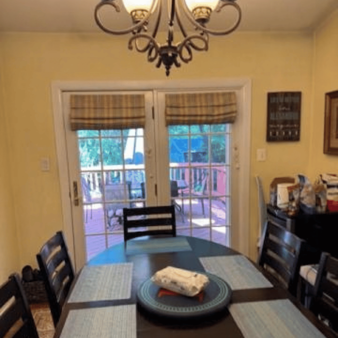 Before photo: dining room was separate from kitchen, dark and dated