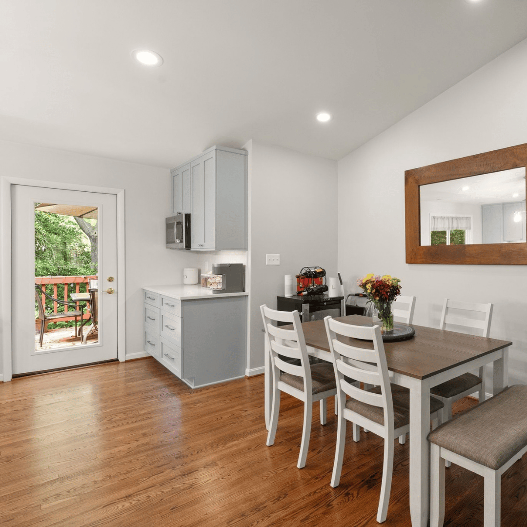 After photo: removed walls allowed for one expanded kitchen and dining area
