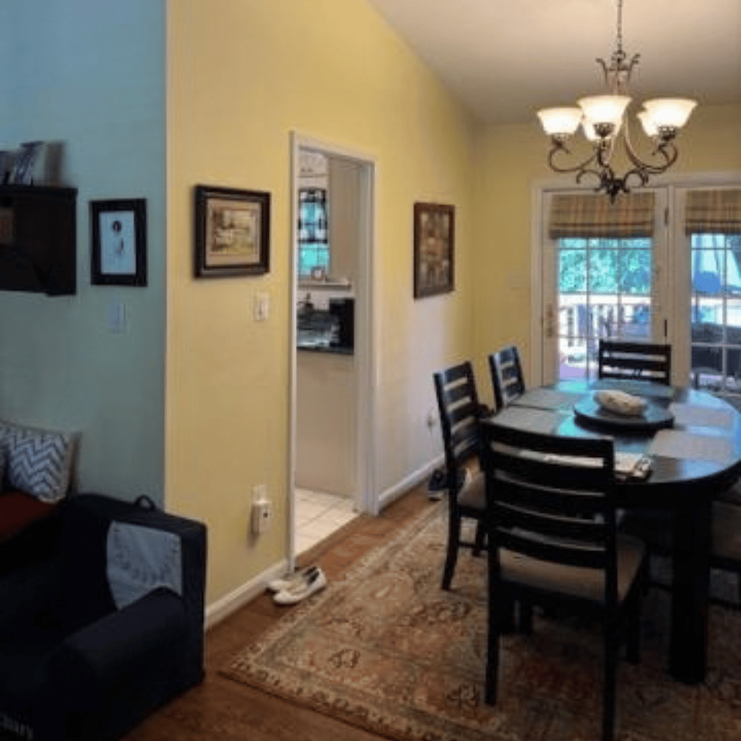 Before photo: dining room was separate from kitchen, dark and dated