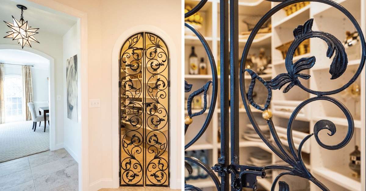 Stylish pantry with decorative wrought iron doors in Herndon, VA